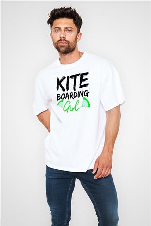 Uçurtma Kayağı Baskılı Unisex Beyaz Oversize Tişört - Tshirt
