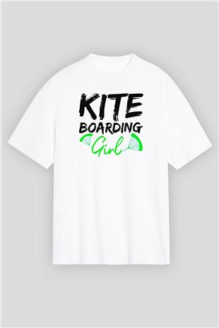 Uçurtma Kayağı Baskılı Unisex Beyaz Oversize Tişört - Tshirt