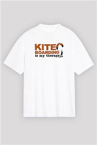 Uçurtma Kayağı Baskılı Unisex Beyaz Oversize Tişört - Tshirt