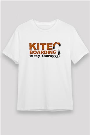 Uçurtma Kayağı Baskılı Unisex Beyaz Tişört - Tshirt