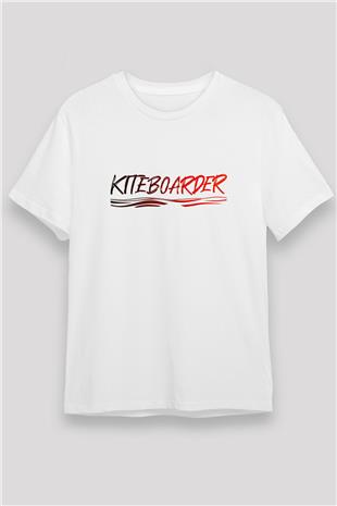 Uçurtma Kayağı Baskılı Unisex Beyaz Tişört - Tshirt