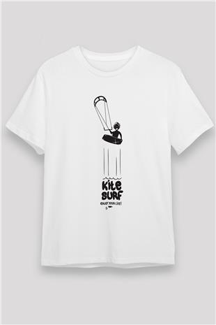 Uçurtma Kayağı Baskılı Unisex Beyaz Tişört - Tshirt