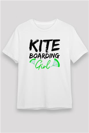 Uçurtma Kayağı Baskılı Unisex Beyaz Tişört - Tshirt