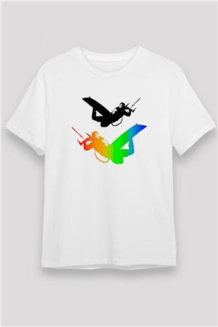 Uçurtma Kayağı Baskılı Unisex Beyaz Tişört - Tshirt