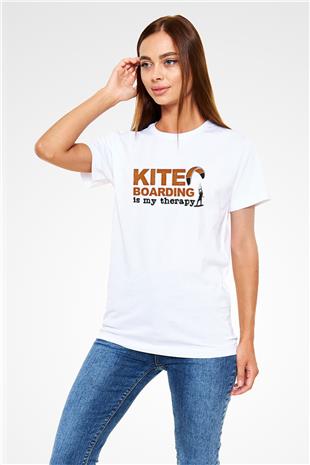 Uçurtma Kayağı Baskılı Unisex Beyaz Tişört - Tshirt