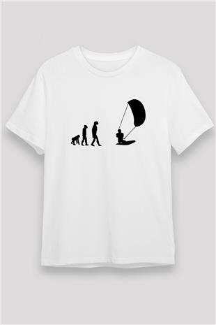 Uçurtma Kayağı Baskılı Unisex Beyaz Tişört - Tshirt