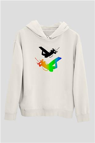 Uçurtma Kayağı Baskılı Unisex Ekru Hoodie