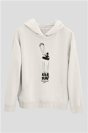 Uçurtma Kayağı Baskılı Unisex Ekru Hoodie