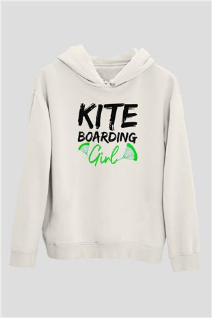 Uçurtma Kayağı Baskılı Unisex Ekru Hoodie