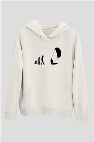Uçurtma Kayağı Baskılı Unisex Ekru Hoodie