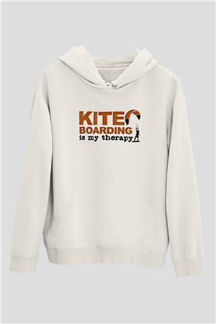 Uçurtma Kayağı Baskılı Unisex Ekru Hoodie