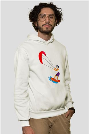 Uçurtma Kayağı Baskılı Unisex Ekru Hoodie