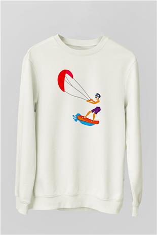 Uçurtma Kayağı Baskılı Unisex Ekru Sweatshirt