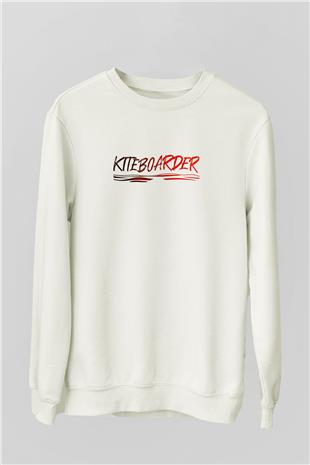 Uçurtma Kayağı Baskılı Unisex Ekru Sweatshirt
