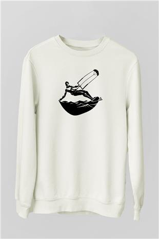 Uçurtma Kayağı Baskılı Unisex Ekru Sweatshirt