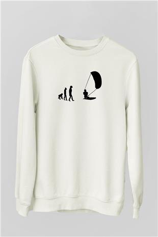 Uçurtma Kayağı Baskılı Unisex Ekru Sweatshirt