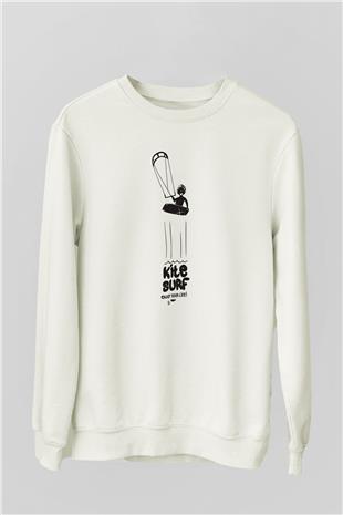 Uçurtma Kayağı Baskılı Unisex Ekru Sweatshirt