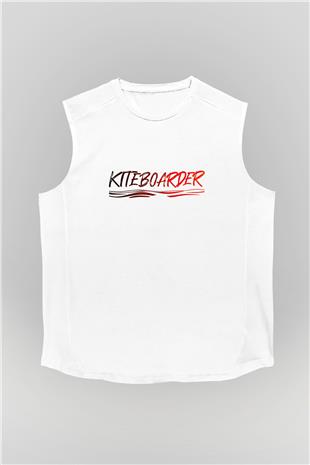Uçurtma Kayağı Baskılı Unisex Kolsuz Beyaz Tişört