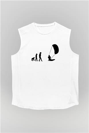Uçurtma Kayağı Baskılı Unisex Kolsuz Beyaz Tişört