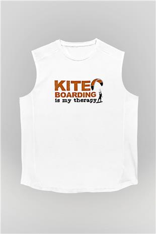 Uçurtma Kayağı Baskılı Unisex Kolsuz Beyaz Tişört
