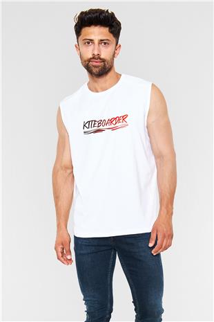 Uçurtma Kayağı Baskılı Unisex Kolsuz Beyaz Tişört