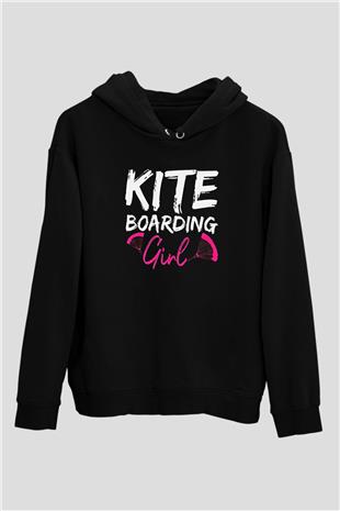 Uçurtma Kayağı - Kite Board Baskılı Unisex Siyah Kapüşonlu Sweatshirt