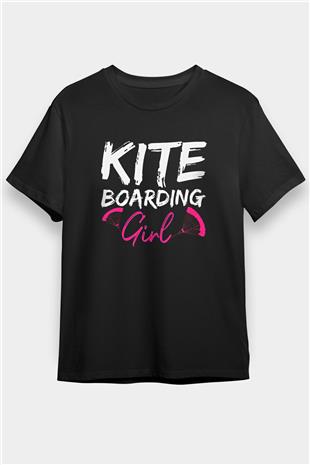 Uçurtma Kayağı - Kite Board Baskılı Unisex Siyah Tişört - Tshirt