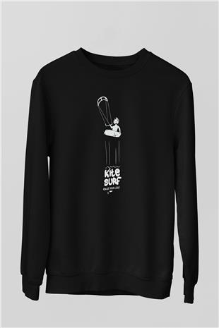 Uçurtma Kayağı - Kite Board Baskılı Unisex Siyah Sweatshirt