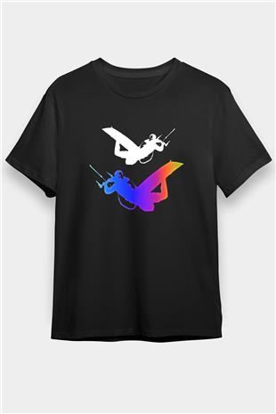 Uçurtma Kayağı - Kite Board Baskılı Unisex Siyah Tişört - Tshirt