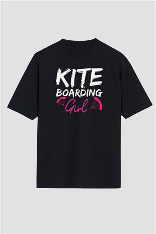 Uçurtma Kayağı - Kite Board Baskılı Unisex Siyah Oversize Tişört