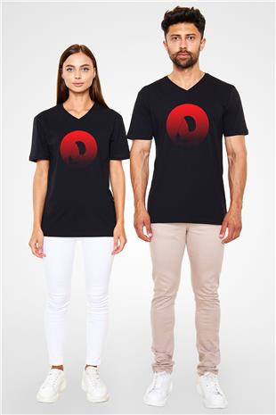Uçurtma Kayağı - Kite Board Baskılı Unisex Siyah V Yaka Tişört