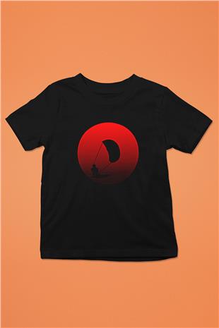 Uçurtma Kayağı - Kite Board Baskılı Unisex Siyah Çocuk Tİşörtü - Tshirt