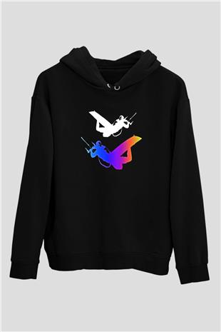 Uçurtma Kayağı - Kite Board Baskılı Unisex Siyah Kapüşonlu Sweatshirt
