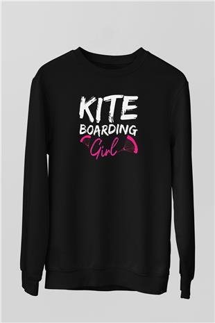 Uçurtma Kayağı - Kite Board Baskılı Unisex Siyah Sweatshirt