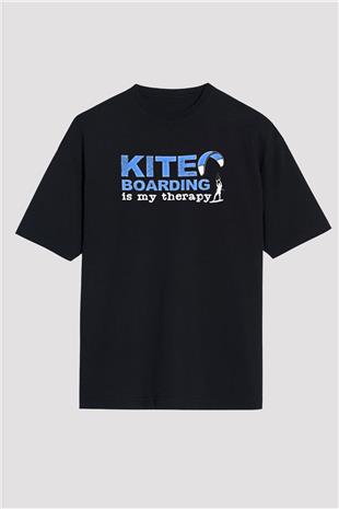 Uçurtma Kayağı - Kite Board Baskılı Unisex Siyah Oversize Tişört