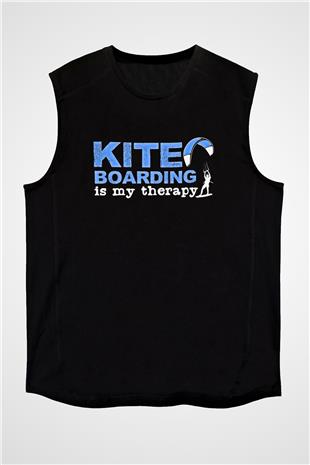 Uçurtma Kayağı - Kite Board Baskılı Unisex Siyah Kolsuz Tişört