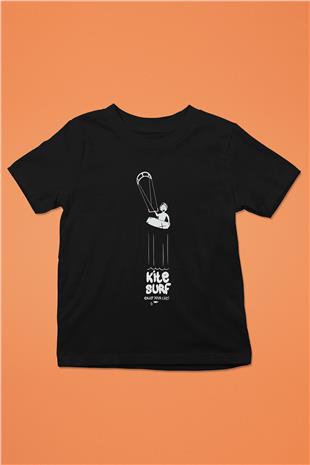 Uçurtma Kayağı - Kite Board Baskılı Unisex Siyah Çocuk Tİşörtü - Tshirt