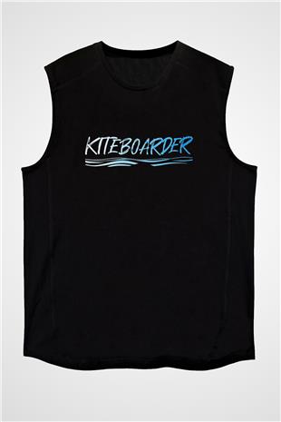 Uçurtma Kayağı - Kite Board Baskılı Unisex Siyah Kolsuz Tişört