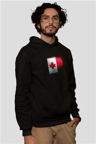 Udmurtya - Udmurtia Bayrağı Baskılı Unisex Siyah Kapüşonlu Sweatshirt