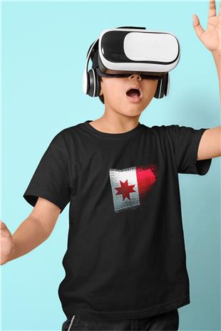 Udmurtya - Udmurtia Bayrağı Baskılı Unisex Siyah Çocuk Tişörtü