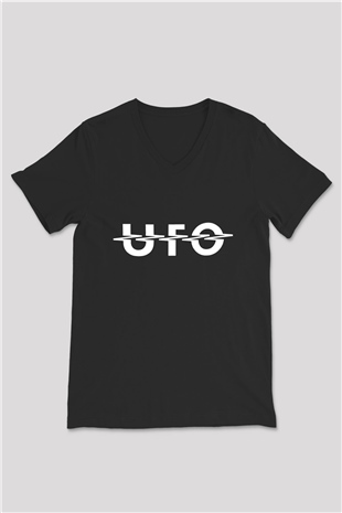 UFO Siyah Unisex V Yaka Tişört T-Shirt