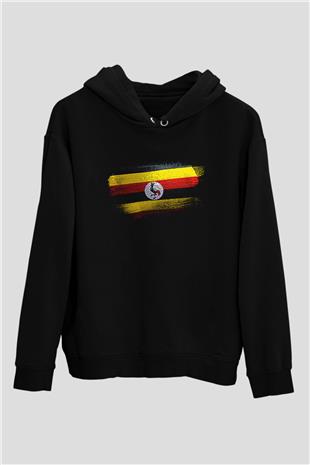 Uganda Bayrağı Baskılı Unisex Siyah Kapüşonlu Sweatshirt