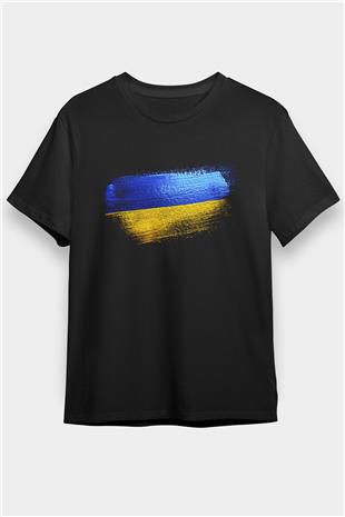 Ukrayna - Ukraine Bayrağı Baskılı Unisex Siyah Tişört