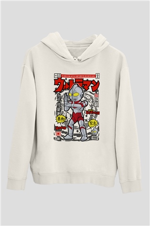 Ultraman Baskılı Unisex Beyaz Hoodie