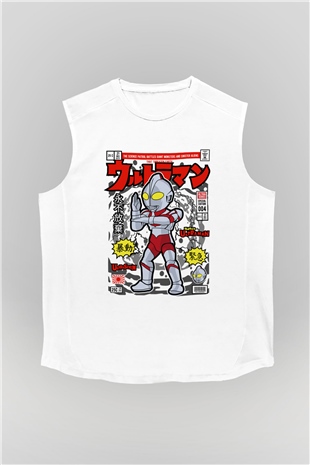 Ultraman Baskılı Unisex Beyaz Kolsuz Tişört