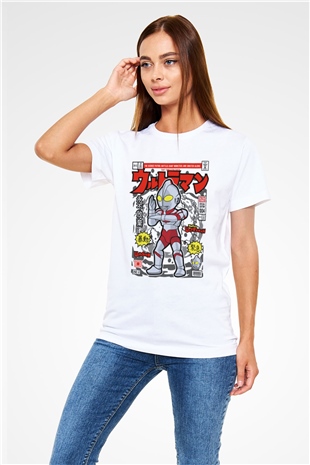 Ultraman Baskılı Unisex Beyaz Tişört