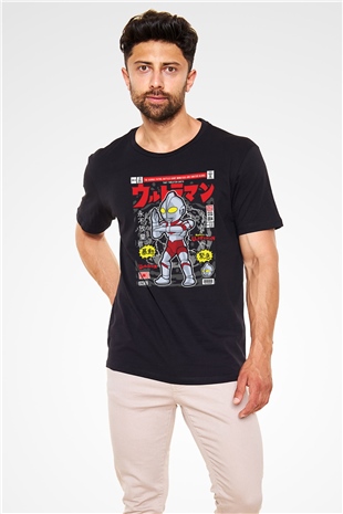 Ultraman Baskılı Unisex Siyah Tişört