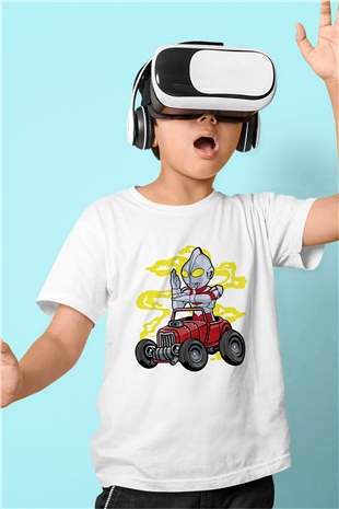 Ultraman Hotrod Baskılı Unisex Beyaz Çocuk Tişört