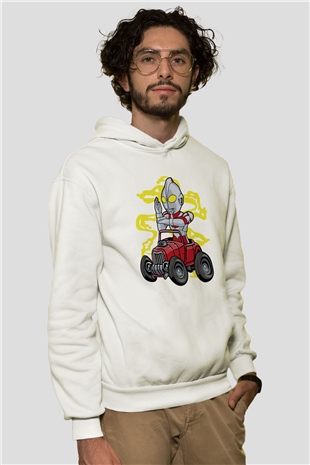 Ultraman Hotrod Baskılı Unisex Beyaz Hoodie