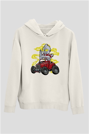 Ultraman Hotrod Baskılı Unisex Beyaz Hoodie